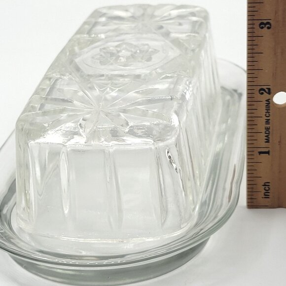 Anchor Hocking Starburst Clear Glass Butter Dish Lid & Plain Glass Bottom 7in. - Picture 3 of 5